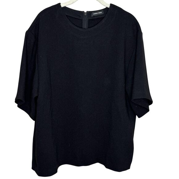 Anine Bing Maddie Crepe Blouse Shirt Large Black Back Zip Short Sleeve Boxy - Picture 1 of 8